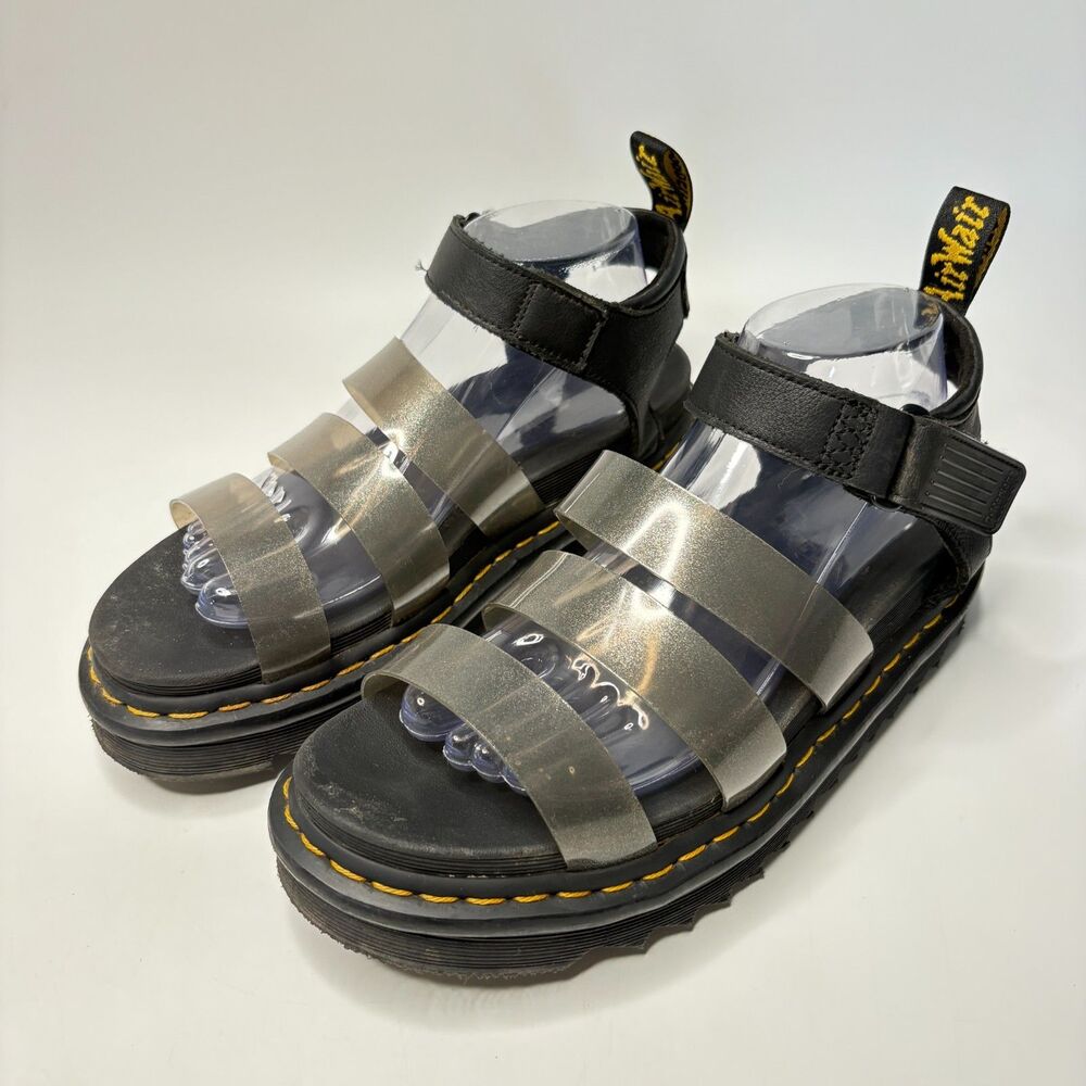 DR. MARTEN Blaire Jelly Black Festival Goth Glitter Straps Sandal Womens Size 9 - Picture 2 of 8